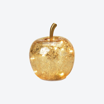 Produktbild für 'Dekorativer goldfarbener Glasapfel mit LED-Beleuchtung'