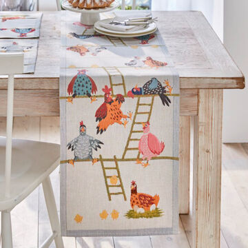 Produktbild f�r 'Ekelund Tischl�ufer &ndash; 35/120 cm, H�hner-Motiv, Baumwolle'
