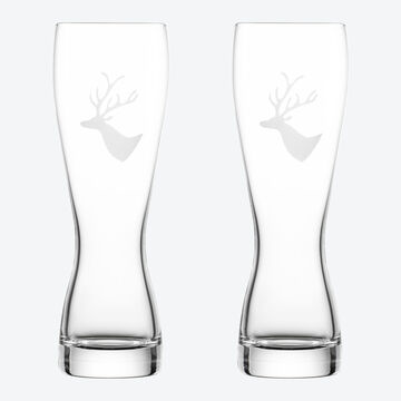 Produktbild für 'Erstklassige Kristall-Weizengläser mit alpinem Hirsch-Dekor'