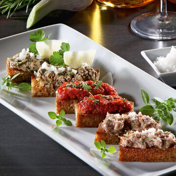 Produktbild für 'Fingerfood mit Geflügelleber, Gänse-Rillettes, Sobrasada Creme'