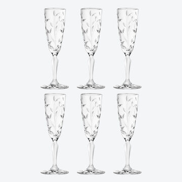 Produktbild für 'Klassische Sekt-Kristallgläser mit Blätterdekor für stilvollen Genuss'