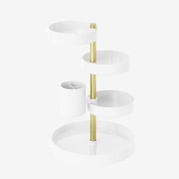 Produktbild fr 'Make-up Organizer drehbar, 5 hhenverstellbare Fcher - Wei/Messing, 23/23/35 cm'