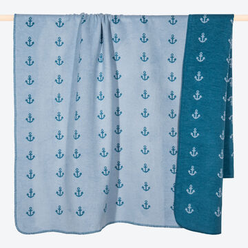 Produktbild für 'Maritimes Kuschelplaid im frischen Wende-Look, Decke, Sommerdecke, Kuscheldecke, Baumwolldecke'