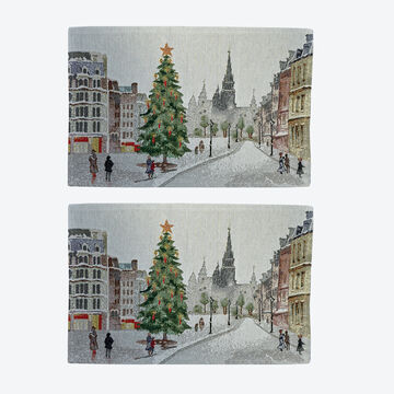 Produktbild für 'Motiv Stadt: Festliche Gobelin-Tischsets mit detailreichem Weihnachtsbaum-Motiv'
