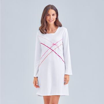 Produktbild fr 'Nachthemd - 100 % Baumwolle, Interlock-Jersey, Wei, dezente Applikationen bunter Satinbnder'