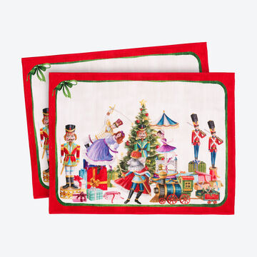 Produktbild für 'Noble Leinen-Tischwäsche mit weihnachtlichen Nussknacker-Motiven'