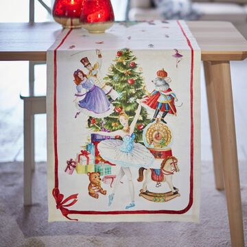 Produktbild für 'Nobler Leinen-Tischläufer mit weihnachtlichen Nussknacker-Motiven, Tischdecke, Tafeldecke, Tischwäsche, Tischläufer'