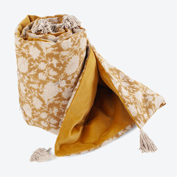 Produktbild fr 'Plaid Zypressen - traditionelles Blockprint auf 100 % Leinen, Unterseite 100 % Baumwollsamt, 80/180 cm'