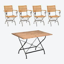 Set 2: Tisch + 4 Sthle - Klassisch elegante Gartenmbel-Serie aus Eisen und Teakholz