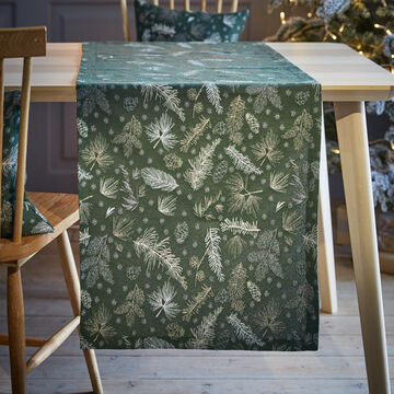 Produktbild für 'Tannengrüner Jacquard-Tischläufer mit eingewebtem Muster'