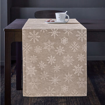 Produktbild fr 'Tischlufer mit Glanzeffekt - Beige, mit Eiskristallen, 50/140 cm'