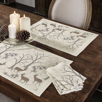 Produktbild für 'Tischsets: Winterwald-Impressionen auf schwedischer Jacquard-Tischwäsche'