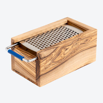 Produktbild für 'Ultrascharfe Laser-Cut-Parmesanreibe mit Olivenholz-Auffangbehälter'