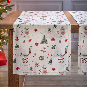 Produktbild fr 'Weihnachtlicher Tischlufer Xmas - Allover-Muster auf Wei, B/L 50/140 cm'