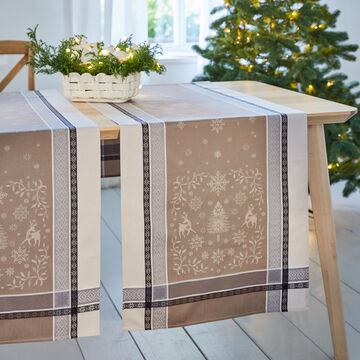 Produktbild für 'Weihnachtlicher Tischläufer mit Fleckschutz aus südfranzösischer Traditionsweberei'