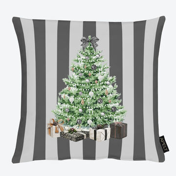 Produktbild fr 'Weihnachtskissen - Kissenhlle gestreift mit festlichem Tannenbaum, 40/40 cm'