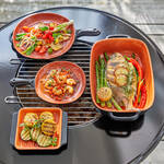 Produktbild für 'Groß: Bis 930 °C flammfeste, rechteckigs Terracotta-Grill- und Backformen'