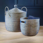 Produktbild fr 'Lambert Korb Drongco - Seegras, /H ca. 45/56 cm, Natur/ Blau'