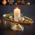 Produktbild f�r 'Schale oval - Aluminium goldfarben, mit Standfu�, B/T/H ca. 38/15/11 cm'