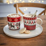 Produktbild für 'Winterliche Porzellanbecher mit Norwegermuster, Kaffeebecher, Porzellan, Weihnachten'