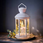Produktbild fr 'Laterne - mit Miniatur-Winterszene, Wei, LEDs, /H 18/33 cm, Batteriebetrieb'