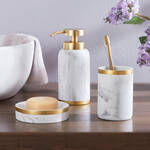 Produktbild für 'Becher in Marmor-Optik mit Golddetails, Badezimmeraccessoires, Zahnputzbecher'