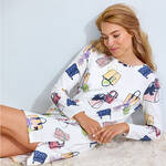 Produktbild fr 'Damen-Nachthemd mit buntem Handtaschen-Muster - Baumwoll-Modal-Elasthan-Mix'