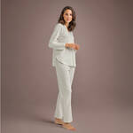 Produktbild fr 'Damen-Pyjama - 100 % Baumwolle, Interlock-Jersey, Sternenmuster Gold auf Creme'