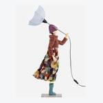 Produktbild fr 'Designer-Lampe Lampenmdchen - handgearbeitet in bordeaux-beige'