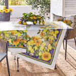 Produktbild für 'Noble Leinen-Tischdecke mit frischen Sonnenblumen und Zitronen'