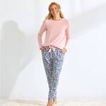 Produktbild fr 'Pyjamahose Damen - Leo-Print, Sand/Grau, angenehmer Baumwoll-Elasthan-Mix'