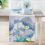 Produktbild fr 'Tischlufer blaue Hortensien 45/170 cm - Leinen-Baumwoll-Gewebe, made in France'