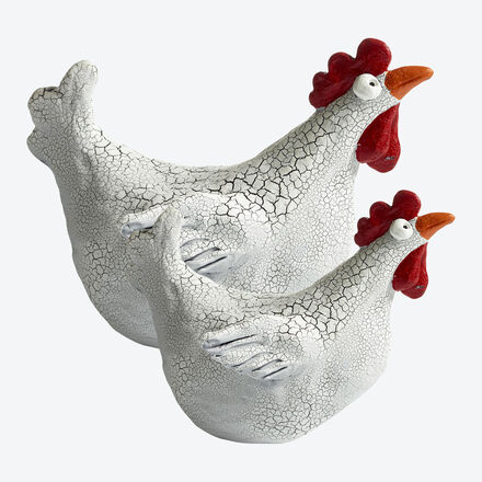 Produktbild fr ' Deko-Hhner in aufwendigem Craquel – 2er-Set, handbemalt'