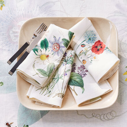Produktbild für '4er-Set Leinen-Servietten mit bunten Sommerblumen'
