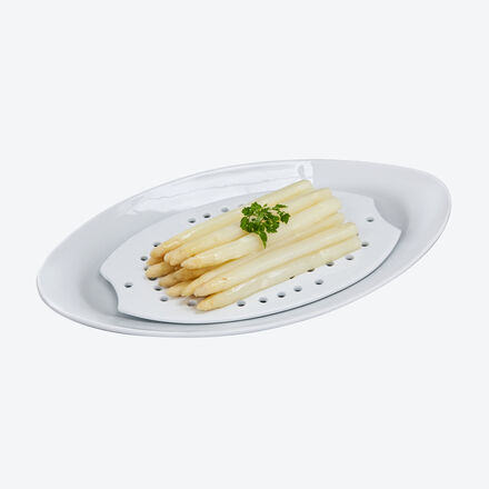 Produktbild für 'Abtropf- und Servierplatte aus Porzellan: Ideal für Spargel, Gemüse, Fisch, Fleisch'
