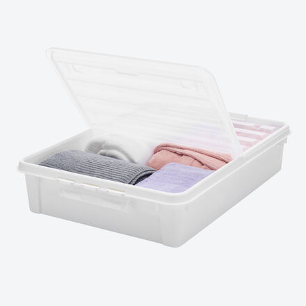 Produktbild f�r 'Aufbewahrungsbox 60 l - praktische Unterbettkommode mit Rollen und faltbarem Deckel, B/H/T ca. 59/18,5/79 cm'