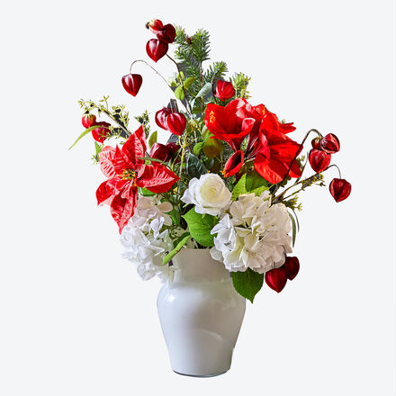 Produktbild fr 'Blumenstrau mit Amaryllis und Weihnachtsstern - ca.  45, Stiele bis zu 80 cm hoch, dekorativer Strau mit Kunstblumen in Rot/W'