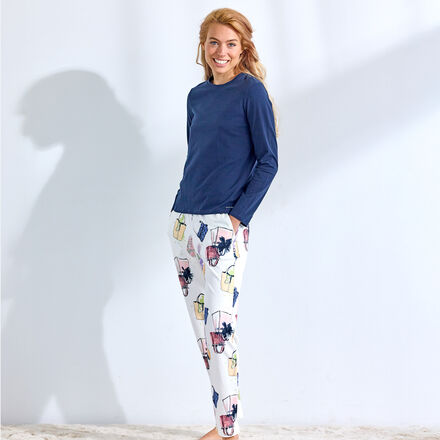 Produktbild fr 'Damen-Pyjamahose mit buntem Handtaschen-Muster - Baumwoll-Modal-Elasthan-Mix'