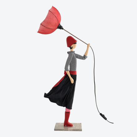 Produktbild fr 'Designer-Lampe Lampenmdchen - handgearbeitet in blau-rot'