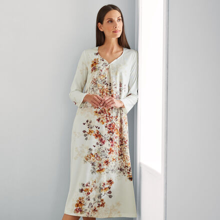 Produktbild für 'Dezent floral gemustertes Nachthemd aus atmungsaktiver Baumwolle, Nachtwäsche, Pyjama, Schlafbekleidung, Loungewear, Schlafanzug'
