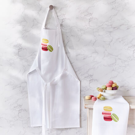 Produktbild für 'Edle Küchenschürze mit handappliziertem Macaron-Motiv'