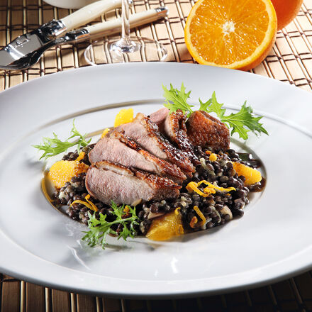Produktbild für 'Entenbrust auf Orangen-Linsen mit Balsamico-Essenz'