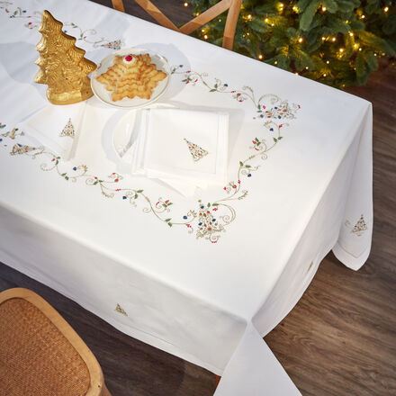 Produktbild für 'Feine, handbestickte Tischdecke mit Tannenbaum-Motiv, Serviette, Tafeldecke'
