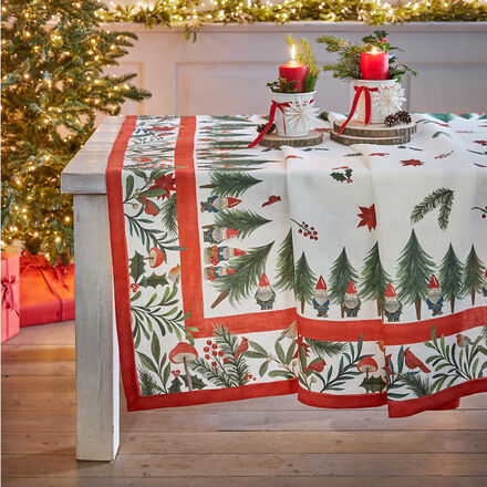 Produktbild fr 'Festliche Leinen-Tischdecke Weihnachtswald - 100 % Leinen, Wei, Rot/Grn'