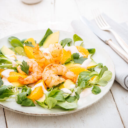 Produktbild für 'Garnelen auf Avocado-Orangen-Salat'