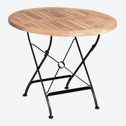 Produktbild fr 'Gartentisch klappbar  90 cm – Wetterfestes Eisen & Teak'