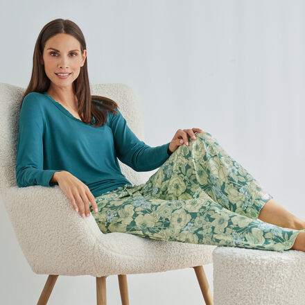 Produktbild für 'Gepflegte Pyjamahose mit Blütenprint zum Mixen & Matchen, Nachtwäsche, Pyjama, Schlafbekleidung, Loungewear, Nachthemd, Schlafan'