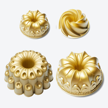 Produktbild fr 'Hagen Grote Backformen-Set 4-tlg. Gussaluminium - 1 Mini-Spiral-, 1 Mini-Lilien-, 1 Lilien-, 1 Dahlienblte-Backform'