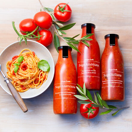 Produktbild für 'Hocharomatisch: Italienische San Marzano Tomatensaucen Arrabbiata, Amatriciana, Siciliana'