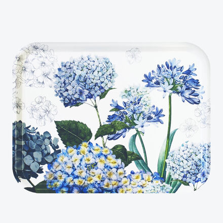 Produktbild f�r 'Holztablett rechteckig, blaue Hortensien - ca. 33/44 cm, Birkenholz, Melaminbeschichtung'